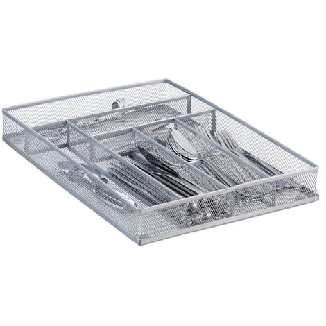 Relaxdays Large Metal Mesh Cutlery Tray, Open Drawer Organizer Insert, L, HWD: 5.1 X 28.6 X 40.6 Cm, Silver 1 Relaxdays Large Metal Mesh Cutlery Tray, Open Drawer Organizer Insert, L, HWD: 5.1 X 28.6 X 40.6 Cm, Silver