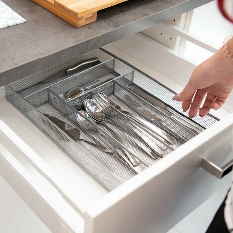 Relaxdays Large Metal Mesh Cutlery Tray, Open Drawer Organizer Insert, L, HWD: 5.1 X 28.6 X 40.6 Cm, Silver 2 Relaxdays Large Metal Mesh Cutlery Tray, Open Drawer Organizer Insert, L, HWD: 5.1 X 28.6 X 40.6 Cm, Silver - Image 2