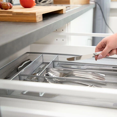 Relaxdays Large Metal Mesh Cutlery Tray, Open Drawer Organizer Insert, L, HWD: 5.1 X 28.6 X 40.6 Cm, Silver 3 Relaxdays Large Metal Mesh Cutlery Tray, Open Drawer Organizer Insert, L, HWD: 5.1 X 28.6 X 40.6 Cm, Silver - Image 3