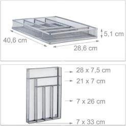 Relaxdays Large Metal Mesh Cutlery Tray, Open Drawer Organizer Insert, L, HWD: 5.1 X 28.6 X 40.6 Cm, Silver 8 Relaxdays Large Metal Mesh Cutlery Tray, Open Drawer Organizer Insert, L, HWD: 5.1 X 28.6 X 40.6 Cm, Silver -Vonshef shop 45950550 4
