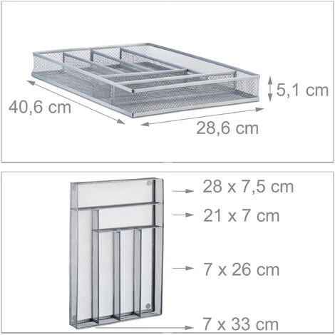 Relaxdays Large Metal Mesh Cutlery Tray, Open Drawer Organizer Insert, L, HWD: 5.1 X 28.6 X 40.6 Cm, Silver 4 Relaxdays Large Metal Mesh Cutlery Tray, Open Drawer Organizer Insert, L, HWD: 5.1 X 28.6 X 40.6 Cm, Silver - Image 4
