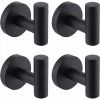 SOEKAVIA Black Towel Hook For Shower Kitchen Robe Coat Hooks Towel Holder Wall Mounted SUS304 Stainless Steel Matt Black 4 Pack, A2164DG-BK-P4