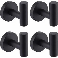 SOEKAVIA Black Towel Hook For Shower Kitchen Robe Coat Hooks Towel Holder Wall Mounted SUS304 Stainless Steel Matt Black 4 Pack, A2164DG-BK-P4