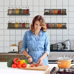 Devenirriche Kitchen Spice Rack, Metal Spice Rack Without Drilling, Kitchen Wall Spice Rack, Spice Rack For Spices Jars Kitchen Pantry Accessory Cupboard, 29x6x6cm (Black, 2 Pieces) - - -Vonshef shop 48428353 3