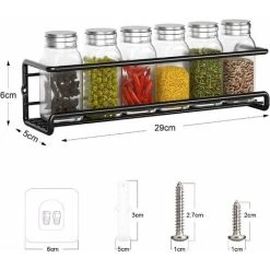 Devenirriche Kitchen Spice Rack, Metal Spice Rack Without Drilling, Kitchen Wall Spice Rack, Spice Rack For Spices Jars Kitchen Pantry Accessory Cupboard, 29x6x6cm (Black, 2 Pieces) - - -Vonshef shop 48428353 5