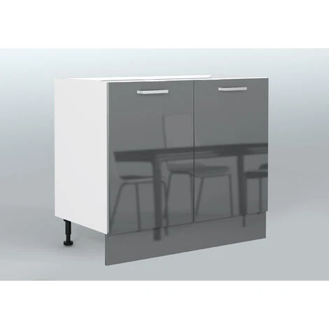 IMPACT FURNITURE 1000 Kitchen Base Unit Cabinet Cupboard 100cm Grey High Gloss Soft Close 2 Door Luxe 2 IMPACT FURNITURE 1000 Kitchen Base Unit Cabinet Cupboard 100cm Grey High Gloss Soft Close 2 Door Luxe - Image 2