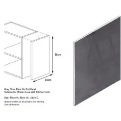 IMPACT FURNITURE Grey Gloss Kitchen Wall End Panel Upper Top Cabinet Cupboard Modern Luxe 30x58cm 7 IMPACT FURNITURE Grey Gloss Kitchen Wall End Panel Upper Top Cabinet Cupboard Modern Luxe 30x58cm -Vonshef shop 50150217 3