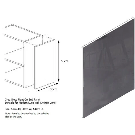 IMPACT FURNITURE Grey Gloss Kitchen Wall End Panel Upper Top Cabinet Cupboard Modern Luxe 30x58cm 3 IMPACT FURNITURE Grey Gloss Kitchen Wall End Panel Upper Top Cabinet Cupboard Modern Luxe 30x58cm - Image 3