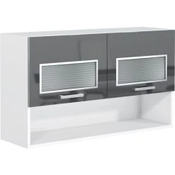 IMPACT FURNITURE 1000 Kitchen Wall Unit Glass Diaply Cabinet Cupboard 100cm Grey Gloss/White Shelf Luxe