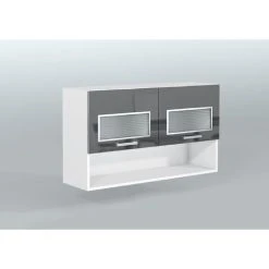 Alternative view of IMPACT FURNITURE 1000 Kitchen Wall Unit Glass Diaply Cabinet Cupboard 100cm Grey Gloss/White Shelf Luxe
