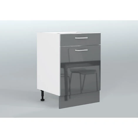 IMPACT FURNITURE 600 Kitchen Base Unit Cabinet Cupboard 60cm Grey Gloss Soft Close Door Drawer Luxe 2 IMPACT FURNITURE 600 Kitchen Base Unit Cabinet Cupboard 60cm Grey Gloss Soft Close Door Drawer Luxe - Image 2