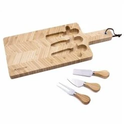 Blackmoor 62729 Cheeseboard And Knife Set / Crafted From Eco-Friendly Bamboo / Features 3 Stainless Steel Knives / Magnetic Knife Storage Grooves / Hard-Wearing / Non-Porous / Wipe Clean After Use