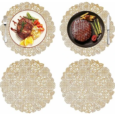 Devenirriche Table Mat, Placemat, 4 Pieces Placemats, PVC Material, Non-slip, Heat Insulation, Dirt-repellent, Easy To Clean, For Kitchen, Banquet (D: 38cm, Gold, Style C) 1 Devenirriche Table Mat, Placemat, 4 Pieces Placemats, PVC Material, Non-slip, Heat Insulation, Dirt-repellent, Easy To Clean, For Kitchen, Banquet (D: 38cm, Gold, Style C)