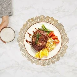 Devenirriche Table Mat, Placemat, 4 Pieces Placemats, PVC Material, Non-slip, Heat Insulation, Dirt-repellent, Easy To Clean, For Kitchen, Banquet (D: 38cm, Gold, Style C) 8 Devenirriche Table Mat, Placemat, 4 Pieces Placemats, PVC Material, Non-slip, Heat Insulation, Dirt-repellent, Easy To Clean, For Kitchen, Banquet (D: 38cm, Gold, Style C) -Vonshef shop 50877316 4