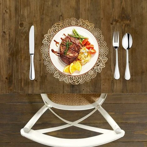 Devenirriche Table Mat, Placemat, 4 Pieces Placemats, PVC Material, Non-slip, Heat Insulation, Dirt-repellent, Easy To Clean, For Kitchen, Banquet (D: 38cm, Gold, Style C) 5 Devenirriche Table Mat, Placemat, 4 Pieces Placemats, PVC Material, Non-slip, Heat Insulation, Dirt-repellent, Easy To Clean, For Kitchen, Banquet (D: 38cm, Gold, Style C) - Image 5