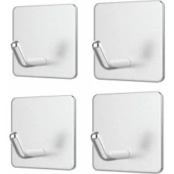 Devenirriche Set Of 4 Self-adhesive Wall Hooks Without Drilling - Water Resistant Hooks - Up To 8 Kg - Towel Hooks - Stainless Steel Wall Hooks - Clothes Hooks