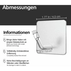 Alternative view of Devenirriche Set Of 4 Self-adhesive Wall Hooks Without Drilling - Water Resistant Hooks - Up To 8 Kg - Towel Hooks - Stainless Steel Wall Hooks - Clothes Hooks