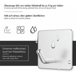 Devenirriche Set Of 4 Self-adhesive Wall Hooks Without Drilling - Water Resistant Hooks - Up To 8 Kg - Towel Hooks - Stainless Steel Wall Hooks - Clothes Hooks -Vonshef shop 50877391 3
