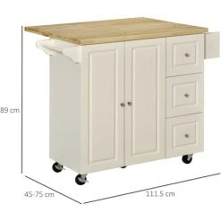 HOMCOM Drop-Leaf Kitchen Island On Wheels Utility Storage Cart With Drawers -Vonshef shop 51258990 2