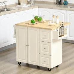 HOMCOM Drop-Leaf Kitchen Island On Wheels Utility Storage Cart With Drawers -Vonshef shop 51258990 3