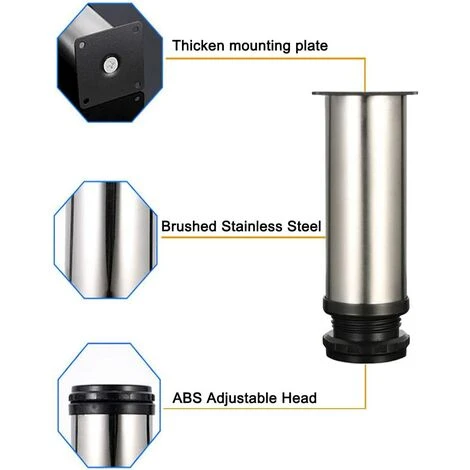 Langray 4 Adjustable Legs 150mm Height Thicken Cabinet Legs Table Legs Furniture Legs, Brushed Stainless Steel, Adjustable Height 0-15mm Come With Stainless Steel Screws 3 Langray 4 Adjustable Legs 150mm Height Thicken Cabinet Legs Table Legs Furniture Legs, Brushed Stainless Steel, Adjustable Height 0-15mm Come With Stainless Steel Screws - Image 3