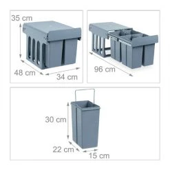 Relaxdays Built-In Kitchen Bin, Pull Out, Under Counter Waste Separation System, Plastic, 4x8 L, HWD: 35x34x48 Cm, Grey -Vonshef shop 52224862 4