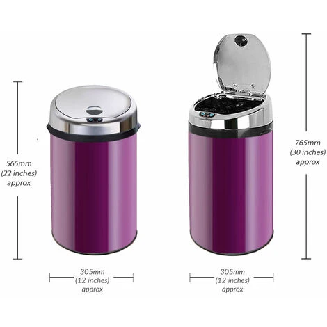 Inmotion 30L Purple Stainless Steel Auto Sensor Kitchen Waste Dust Bin 2 Inmotion 30L Purple Stainless Steel Auto Sensor Kitchen Waste Dust Bin - Image 2