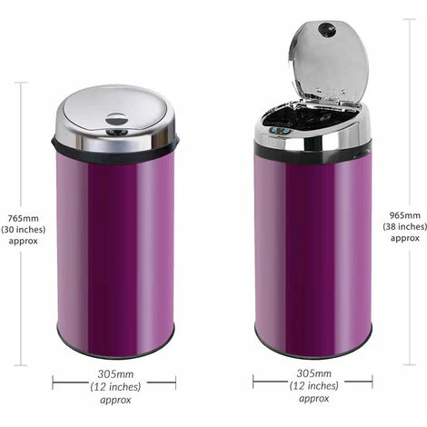 Inmotion 42L Purple Stainless Steel Auto Sensor Kitchen Waste Dust Bin 2 Inmotion 42L Purple Stainless Steel Auto Sensor Kitchen Waste Dust Bin - Image 2