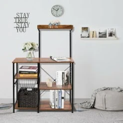 Gymax 4-tier Microwave Storage Stand W/ Basket & 5 Hooks Easy Assembly -Vonshef shop 53770807 2