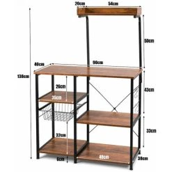 Gymax 4-tier Microwave Storage Stand W/ Basket & 5 Hooks Easy Assembly -Vonshef shop 53770807 3