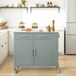 SoBuy Kitchen Storage Trolley Cart Kitchen Island Island On Wheels,FKW108-HG+ Free Wall Coat Rack FRG54-W -Vonshef shop 53830117 2