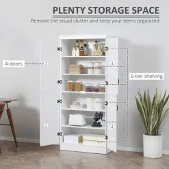 HOMCOM Kitchen Cupboard Storage Cabinet W/ 4 Doors And Adjustable Shelves,White -Vonshef shop 53918186 4