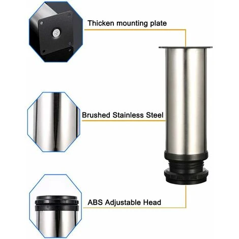 LITZEE 4 Pcs Adjustable Legs 150mm Height Cabinet Legs Table Legs Furniture Legs, Brushed Stainless Steel Adjustable Height 0-15mm Come With Stainless Steel Screws 3 LITZEE 4 Pcs Adjustable Legs 150mm Height Cabinet Legs Table Legs Furniture Legs, Brushed Stainless Steel Adjustable Height 0-15mm Come With Stainless Steel Screws - Image 3
