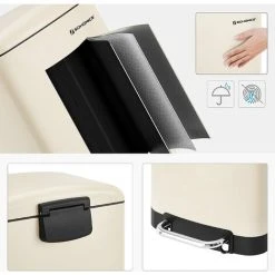 SONGMICS Rubbish Bin, 30L Trash Can, Steel Pedal Bin, With Inner Bucket And Lid, Soft Closure, Airtight, For Kitchen, Living Room, Cloud White LTB001A01 8 SONGMICS Rubbish Bin, 30L Trash Can, Steel Pedal Bin, With Inner Bucket And Lid, Soft Closure, Airtight, For Kitchen, Living Room, Cloud White LTB001A01 -Vonshef shop 54156271 4