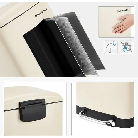 SONGMICS Rubbish Bin, 30L Trash Can, Steel Pedal Bin, With Inner Bucket And Lid, Soft Closure, Airtight, For Kitchen, Living Room, Cloud White LTB001A01 4 SONGMICS Rubbish Bin, 30L Trash Can, Steel Pedal Bin, With Inner Bucket And Lid, Soft Closure, Airtight, For Kitchen, Living Room, Cloud White LTB001A01 - Image 4