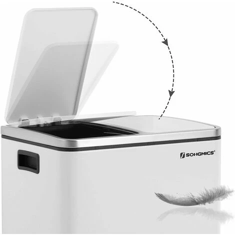 SONGMICS 30L Recycling Bin, Steel Rubbish Bin, Step Bin With Inner Bucket And Handles, 2 X 15 Liter For Kitchen, Soft Closure, Airtight, White LTB30WT 4 SONGMICS 30L Recycling Bin, Steel Rubbish Bin, Step Bin With Inner Bucket And Handles, 2 X 15 Liter For Kitchen, Soft Closure, Airtight, White LTB30WT - Image 4