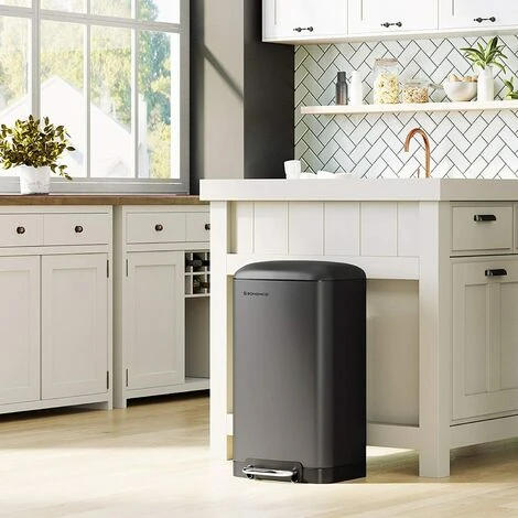 SONGMICS Rubbish Bin, 30L Trash Can, Steel Pedal Bin, With Inner Bucket And Lid, Soft Closure, Airtight, For Kitchen, Living Room, Black LTB01BK 2 SONGMICS Rubbish Bin, 30L Trash Can, Steel Pedal Bin, With Inner Bucket And Lid, Soft Closure, Airtight, For Kitchen, Living Room, Black LTB01BK - Image 2