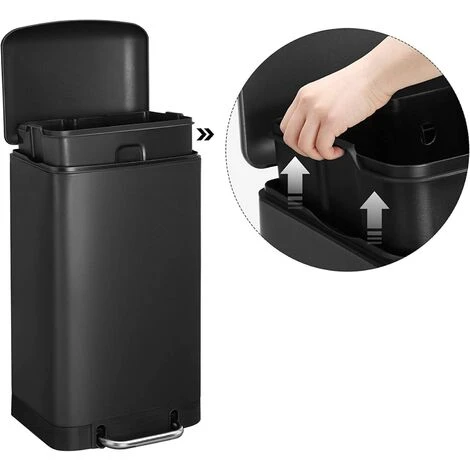 SONGMICS Rubbish Bin, 30L Trash Can, Steel Pedal Bin, With Inner Bucket And Lid, Soft Closure, Airtight, For Kitchen, Living Room, Black LTB01BK 4 SONGMICS Rubbish Bin, 30L Trash Can, Steel Pedal Bin, With Inner Bucket And Lid, Soft Closure, Airtight, For Kitchen, Living Room, Black LTB01BK - Image 4