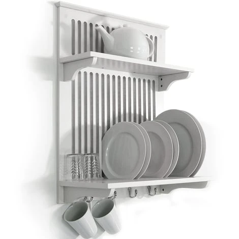 Watsons NOVEL - Kitchen Plate Bowl Cup Display / Wall Rack Shelves With Hooks - White 1 Watsons NOVEL - Kitchen Plate Bowl Cup Display / Wall Rack Shelves With Hooks - White