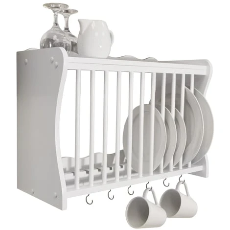 Watsons CHESHUNT - Wall Mounted Kitchen Plate Cup / Storage Rack With Hooks - White 1 Watsons CHESHUNT - Wall Mounted Kitchen Plate Cup / Storage Rack With Hooks - White