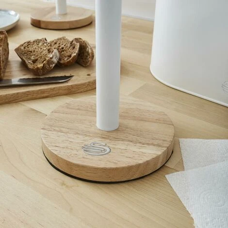 Swan Nordic Towel Pole With Wooden Base Cotton White 2 Swan Nordic Towel Pole With Wooden Base Cotton White - Image 2