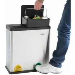 VonHaus Recycling Pedal Bin For Kitchen Waste - 36L Rubbish Capacity - 2 Colour Coded Recycle Compartments With Lids - Robust Metal Body With Stainless Steel Finish -Vonshef shop 54925091 3