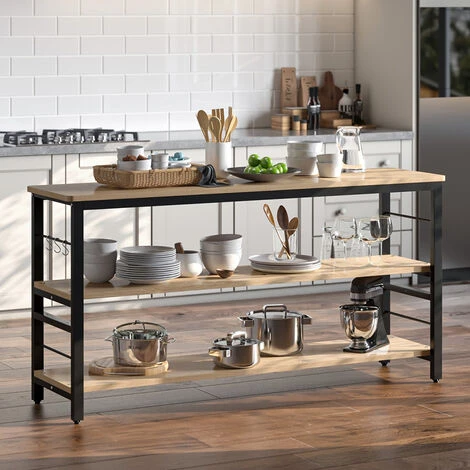 Livingandhome 160CM 3 Tier Wooden Kitchen Storage Rack Shelf Organizer With Hooks 1 Livingandhome 160CM 3 Tier Wooden Kitchen Storage Rack Shelf Organizer With Hooks