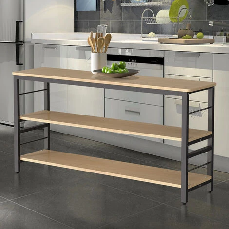 Livingandhome 160CM 3 Tier Wooden Kitchen Storage Rack Shelf Organizer With Hooks 2 Livingandhome 160CM 3 Tier Wooden Kitchen Storage Rack Shelf Organizer With Hooks - Image 2