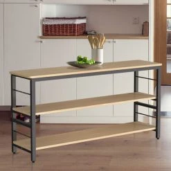 Livingandhome 160CM 3 Tier Wooden Kitchen Storage Rack Shelf Organizer With Hooks 7 Livingandhome 160CM 3 Tier Wooden Kitchen Storage Rack Shelf Organizer With Hooks -Vonshef shop 55028404 3