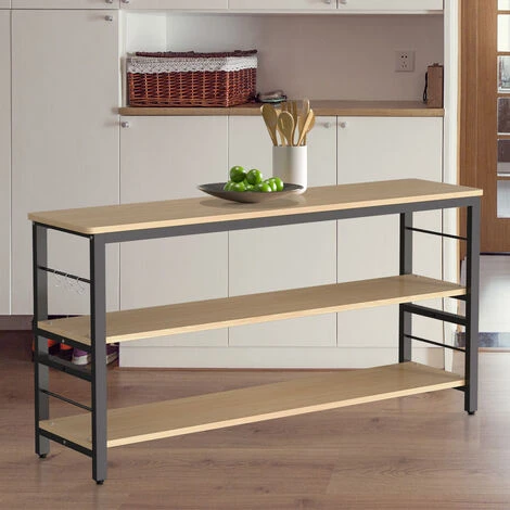 Livingandhome 160CM 3 Tier Wooden Kitchen Storage Rack Shelf Organizer With Hooks 3 Livingandhome 160CM 3 Tier Wooden Kitchen Storage Rack Shelf Organizer With Hooks - Image 3