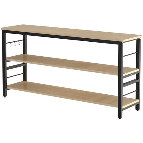 Livingandhome 160CM 3 Tier Wooden Kitchen Storage Rack Shelf Organizer With Hooks 4 Livingandhome 160CM 3 Tier Wooden Kitchen Storage Rack Shelf Organizer With Hooks - Image 4
