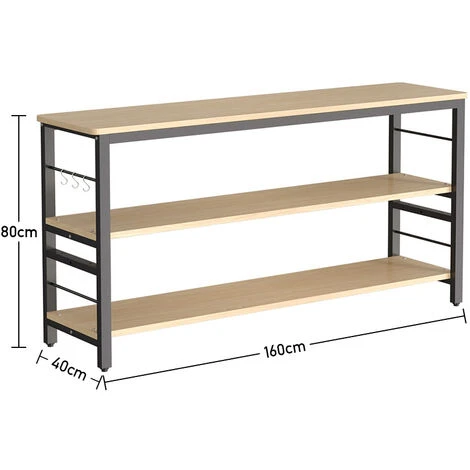 Livingandhome 160CM 3 Tier Wooden Kitchen Storage Rack Shelf Organizer With Hooks 5 Livingandhome 160CM 3 Tier Wooden Kitchen Storage Rack Shelf Organizer With Hooks - Image 5