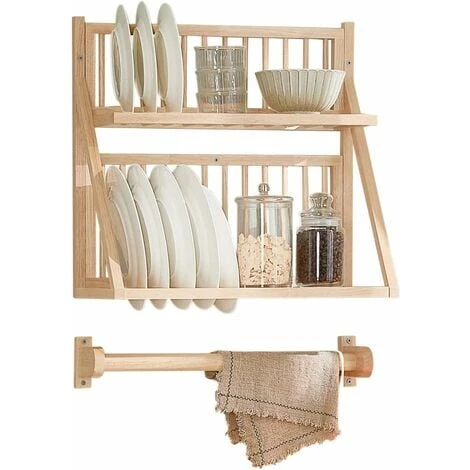 SoBuy Wall Mounted Rubber Wood Kitchen Plate Rack, KCR11-N 1 SoBuy Wall Mounted Rubber Wood Kitchen Plate Rack, KCR11-N