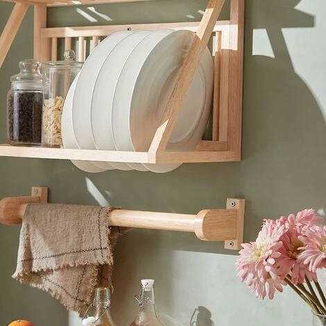 SoBuy Wall Mounted Rubber Wood Kitchen Plate Rack, KCR11-N 4 SoBuy Wall Mounted Rubber Wood Kitchen Plate Rack, KCR11-N - Image 4